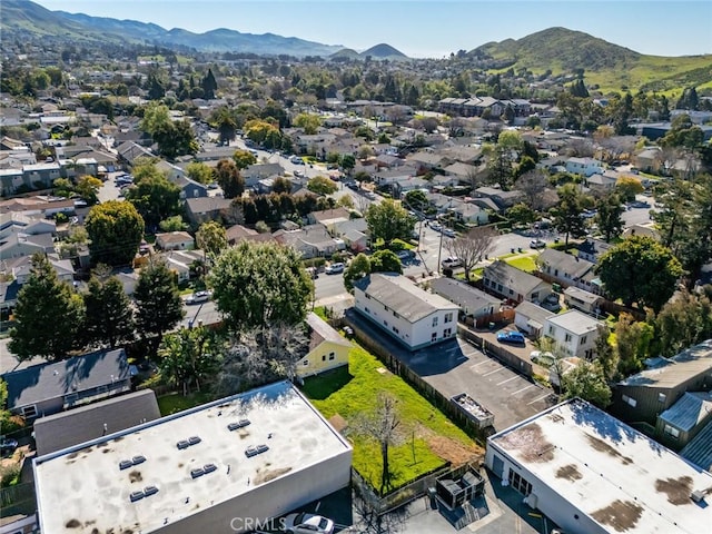 aerial view featuring a residential view and a mountain view