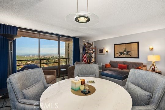 dining space featuring a textured ceiling