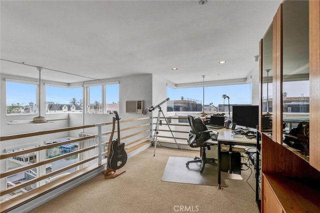 16745 Bayview Dr Unit B, Sunset Beach, CA 90742 - office area featuring carpet, recessed lighting, and a wall mounted air conditioner