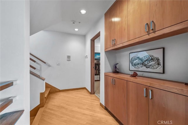 16745 Bayview Dr Unit B, Sunset Beach, CA 90742 - hall featuring recessed lighting, light wood-type flooring, and baseboards