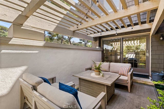 view of patio featuring a pergola and an outdoor living space