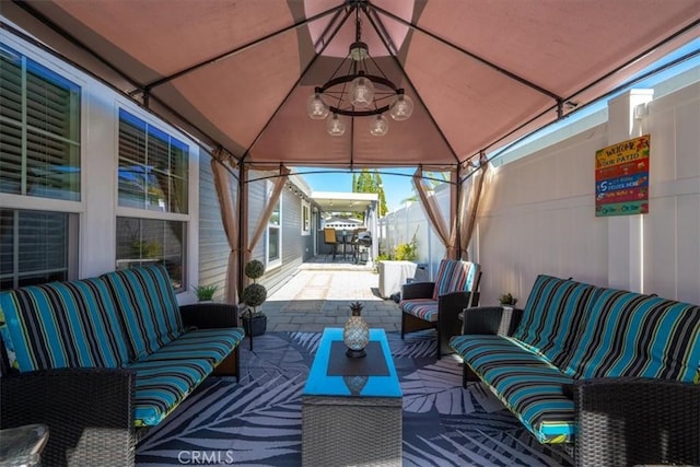 view of patio / terrace with a gazebo and an outdoor living space