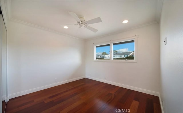 33571 Binnacle Dr, Dana Point, CA 92629 - unfurnished room with crown molding, dark wood finished floors, baseboards, recessed lighting, and ceiling fan