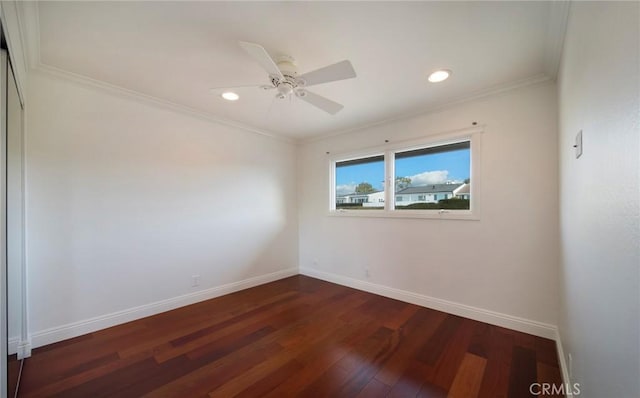33571 Binnacle Dr, Dana Point, CA 92629 - empty room featuring crown molding, dark wood-style floors, recessed lighting, and a ceiling fan