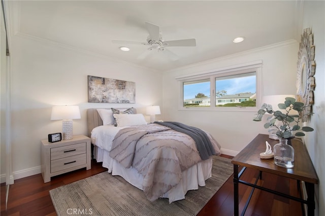 33571 Binnacle Dr, Dana Point, CA 92629 - bedroom with wood finished floors, crown molding, recessed lighting, and a ceiling fan
