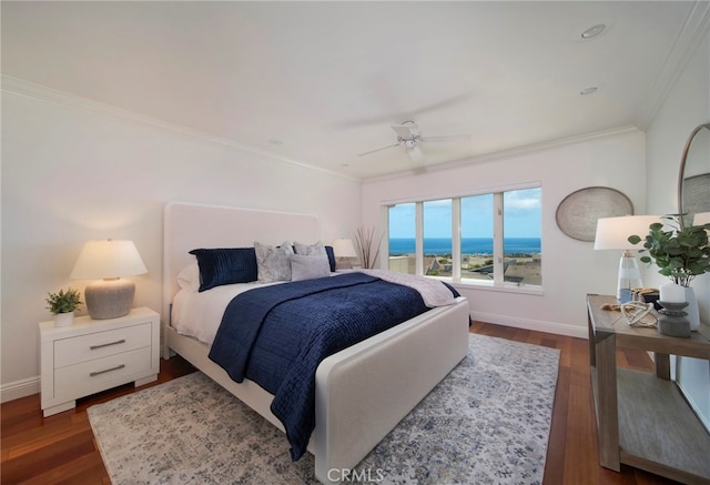 33571 Binnacle Dr, Dana Point, CA 92629 - bedroom featuring dark wood-style flooring, crown molding, and a ceiling fan