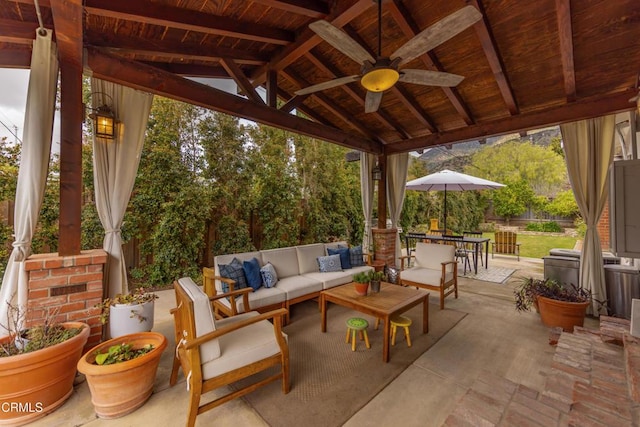 1009 Grandview Ave, Ojai, CA 93023 - view of patio / terrace with outdoor dining space, an outdoor living space, and ceiling fan