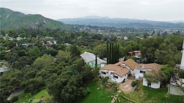 birds eye view of property featuring a mountain view