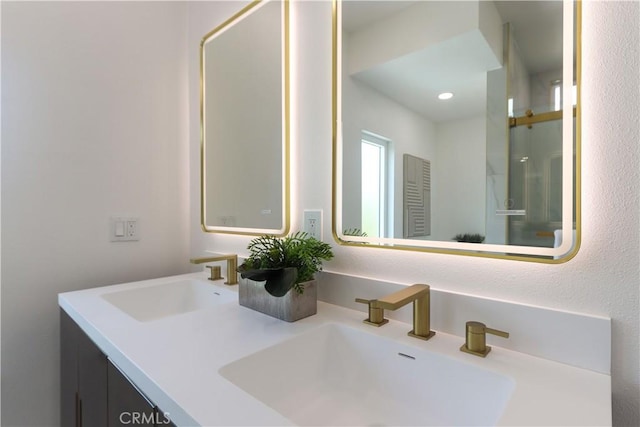 26306 Ganiza, Mission Viejo, CA 92692 - full bathroom with double vanity and a shower with door