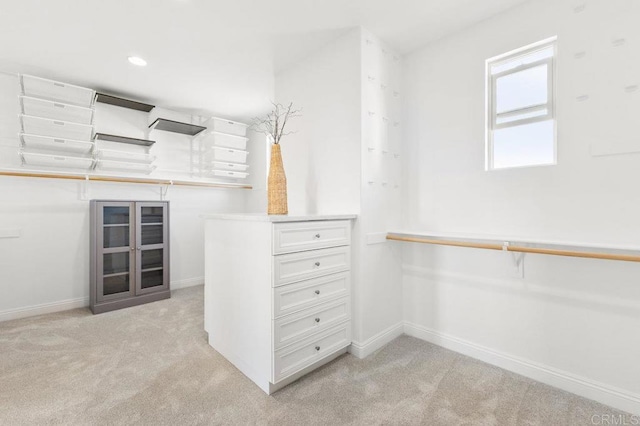 spacious closet with light colored carpet