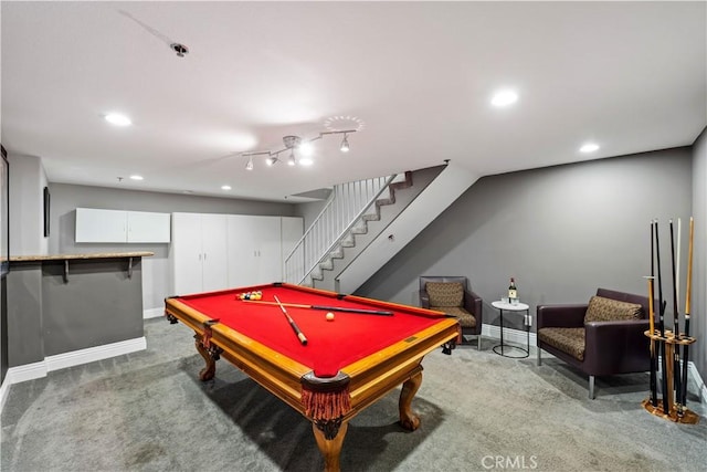 5350 Sepulveda Blvd Unit 15, Sherman Oaks, CA 91411 - recreation room featuring carpet floors, a bar, recessed lighting, baseboards, and pool table