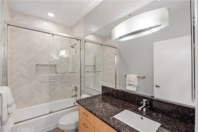 5350 Sepulveda Blvd Unit 15, Sherman Oaks, CA 91411 - bathroom featuring toilet, vanity, combined bath / shower with glass door, and recessed lighting
