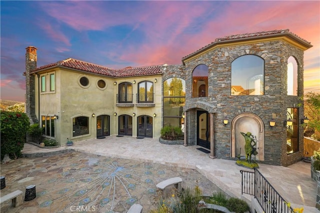 2695 Shady Ridge Ln, Diamond Bar, CA 91765 - mediterranean / spanish home with a balcony, a tiled roof, a patio area, and stucco siding