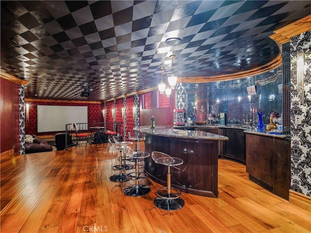 2695 Shady Ridge Ln, Diamond Bar, CA 91765 - indoor wet bar with light wood-style floors and ornamental molding