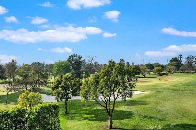 view of property's community with a yard and golf course view