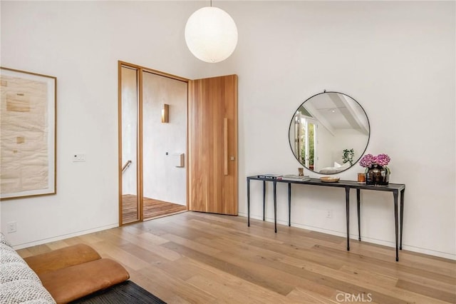 foyer featuring wood finished floors