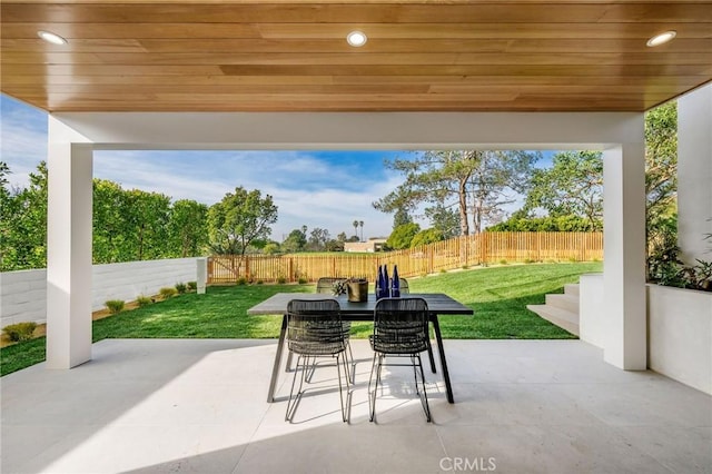 view of patio / terrace with a fenced backyard and outdoor dining space