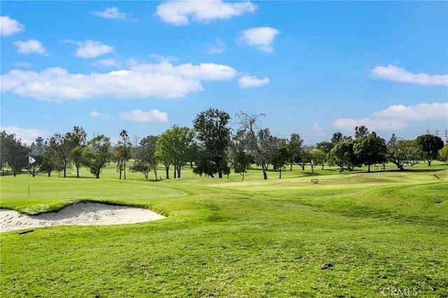 view of home's community featuring a yard and golf course view
