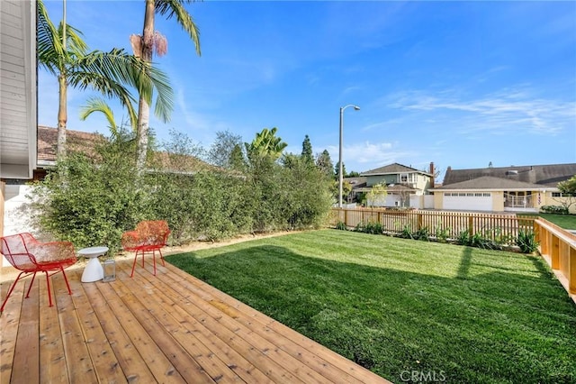 view of yard featuring a wooden deck and a fenced backyard