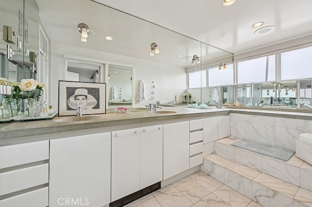 6 Voyage St Unit 204, Marina Del Rey, CA 90292 - full bath with marble finish floors, double vanity, and recessed lighting