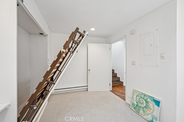 6 Voyage St Unit 204, Marina Del Rey, CA 90292 - stairway with a baseboard radiator, recessed lighting, and carpet floors