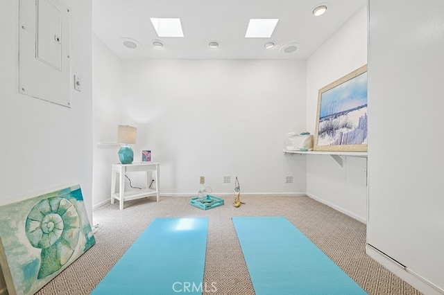 6 Voyage St Unit 204, Marina Del Rey, CA 90292 - workout area with carpet, a skylight, electric panel, and baseboards