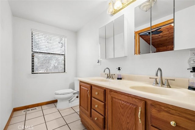 bathroom with visible vents, a sink, toilet, and tile patterned flooring