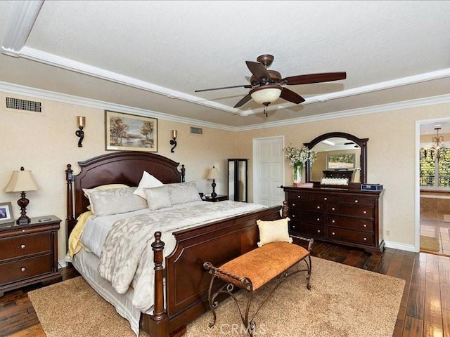 2565 Cliff Rd, Upland, CA 91784 - bedroom featuring a tray ceiling, dark wood-type flooring, and visible vents