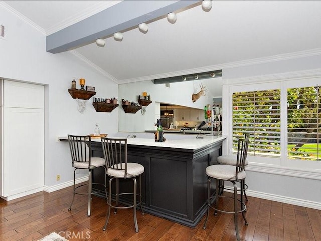 2565 Cliff Rd, Upland, CA 91784 - bar area featuring dark wood-style floors and crown molding