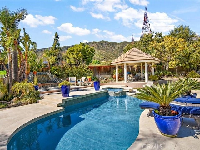 2565 Cliff Rd, Upland, CA 91784 - view of pool with a gazebo, a patio area, a mountain view, and fence