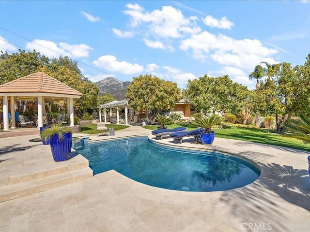 2565 Cliff Rd, Upland, CA 91784 - pool with a gazebo, a patio area, a pergola, and a mountain view