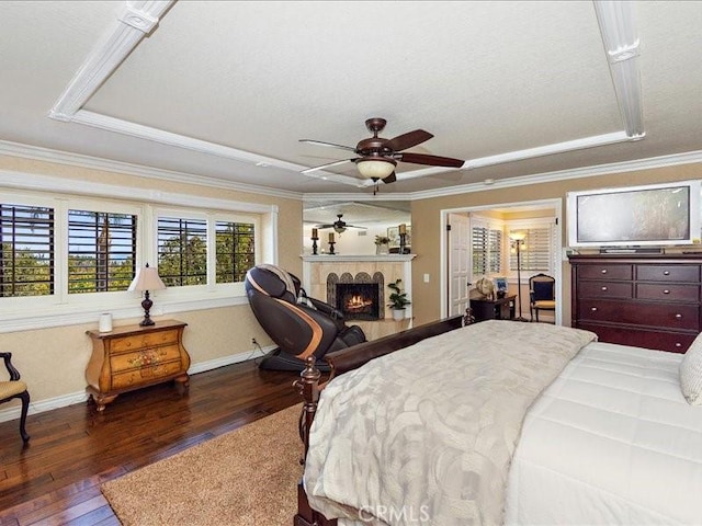 2565 Cliff Rd, Upland, CA 91784 - bedroom featuring crown molding, baseboards, a raised ceiling, and hardwood / wood-style floors