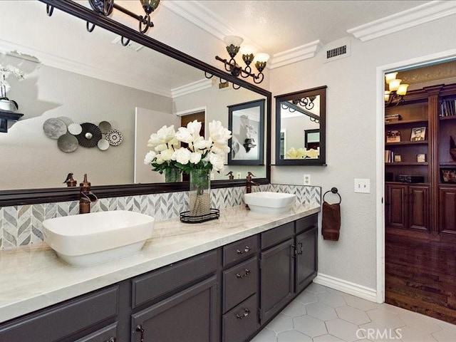 2565 Cliff Rd, Upland, CA 91784 - full bathroom with ornamental molding, tile patterned floors, visible vents, and a sink