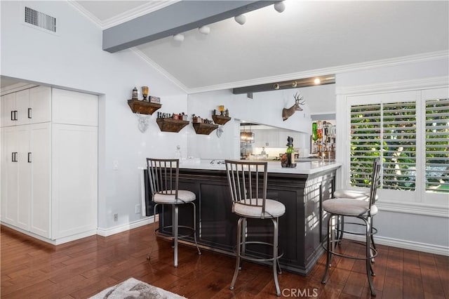 2565 Cliff Rd, Upland, CA 91784 - indoor bar featuring dark wood finished floors, healthy amount of natural light, and crown molding