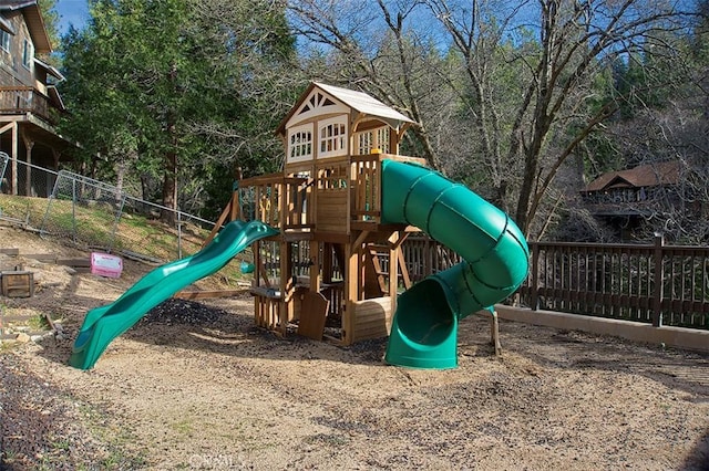 view of play area featuring fence