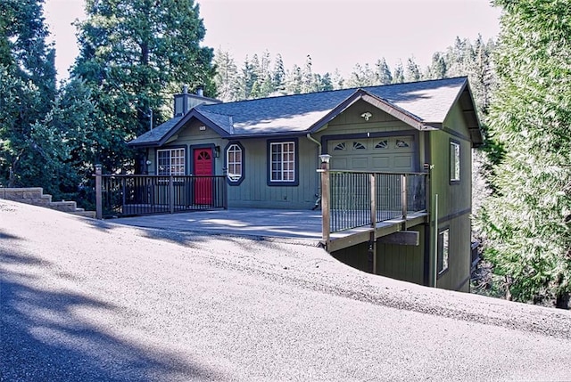 single story home with a chimney