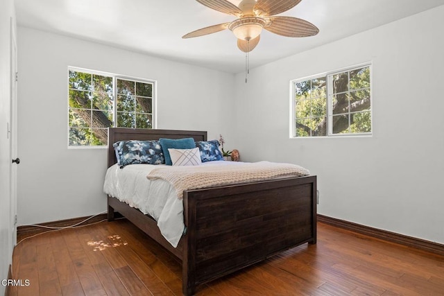 12617 Koenigstein Rd, Santa Paula, CA 93060 - bedroom with hardwood / wood-style flooring, baseboards, and ceiling fan