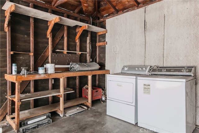 laundry room with washing machine and clothes dryer and laundry area