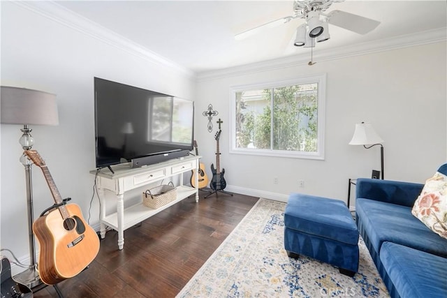 27705 Essex Pl, Valencia, CA 91354 - living area with wood finished floors, a ceiling fan, and crown molding