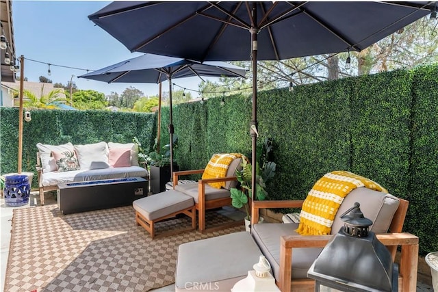 27705 Essex Pl, Valencia, CA 91354 - fenced backyard featuring an outdoor hangout area and a patio area