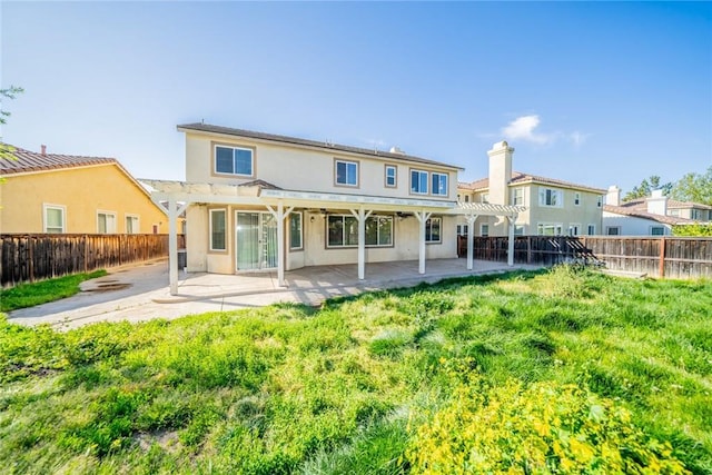 36368 Par Ln, Beaumont, CA 92223 - back of house with a pergola, a fenced backyard, stucco siding, and a patio area