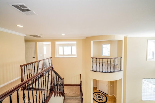 36368 Par Ln, Beaumont, CA 92223 - stairs featuring crown molding, healthy amount of natural light, baseboards, and recessed lighting