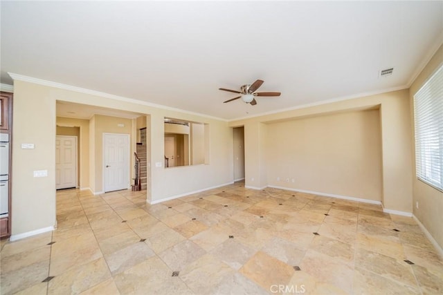 36368 Par Ln, Beaumont, CA 92223 - empty room featuring ceiling fan, crown molding, and baseboards