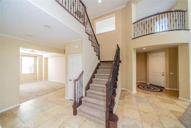 36368 Par Ln, Beaumont, CA 92223 - entryway featuring stairs, baseboards, recessed lighting, and ornamental molding