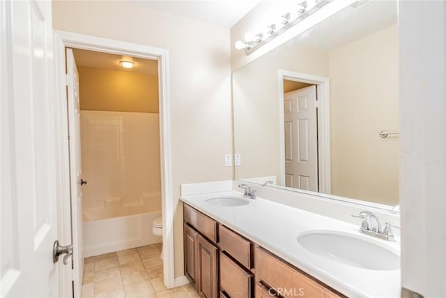 36368 Par Ln, Beaumont, CA 92223 - full bathroom with double vanity, tile patterned flooring, toilet, and bathtub / shower combination