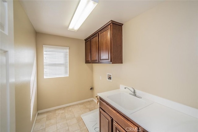 36368 Par Ln, Beaumont, CA 92223 - laundry room with cabinet space, hookup for a washing machine, baseboards, light tile patterned floors, and electric dryer hookup