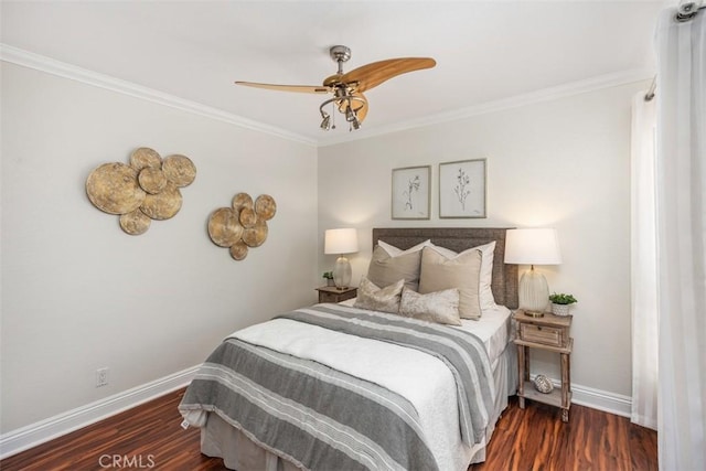 27869 Mazagon Unit 111, Mission Viejo, CA 92692 - bedroom featuring baseboards, crown molding, wood finished floors, and ceiling fan