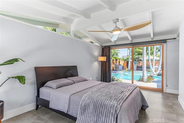3109 Pattiz Ave, Long Beach, CA 90808 - bedroom featuring baseboards, tile patterned flooring, ceiling fan, and access to exterior