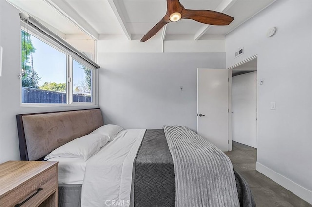 3109 Pattiz Ave, Long Beach, CA 90808 - bedroom with beamed ceiling, baseboards, and a ceiling fan