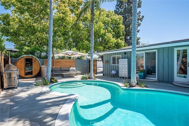3109 Pattiz Ave, Long Beach, CA 90808 - view of swimming pool featuring a fenced backyard, a patio, and area for grilling